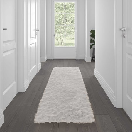 Flash Furniture White 2x7 Round Fluffy Faux Fur Area Rug YTG-RGS1917-27-WH-GG